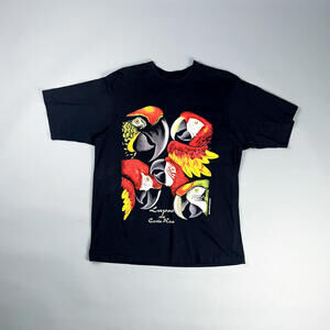 Vintage Graphic T-Shirt | Black T-Shirt with Colorful Parrot Graphic, Costa Rica